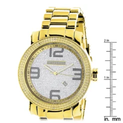 Luxurman Men's Yellow Gold Plated Encrusted Dial 0.12ct Diamond Bezel Watch -PNZ Watches Shop luxurman mens diamond watch 012ct yellow p 35219 ruler