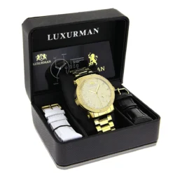 Large Luxurman Men's Diamond Watch 0.12ct Yellow Gold Plated Phantom 8 Large Luxurman Men's Diamond Watch 0.12ct Yellow Gold Plated Phantom -PNZ Watches Shop luxurman mens diamond watch 012ct yellow p 8537 3