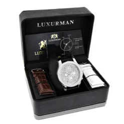 Luxurman Men's Diamond Watch 0.25 Ct Freeze -PNZ Watches Shop luxurman mens diamond watch 025 ct freeze p 9320box