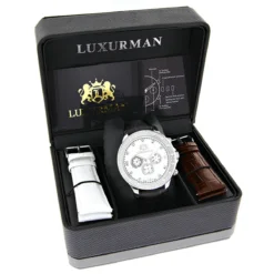 Luxurman Men's Diamond Watch 0.2ct Swiss Quartz Liberty W Leather Band -PNZ Watches Shop luxurman mens diamond watch 02ct swiss quartz liberty w leather band box