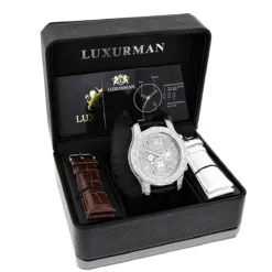 Luxurman Men's Diamond Watch 0.50 Ct Freeze -PNZ Watches Shop luxurman mens diamond watch 050 ct freeze p 9321box