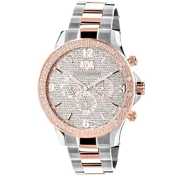 Luxurman Men's Diamond Watch Two-Tone White Rose Gold Pltd Liberty Swiss Mvt