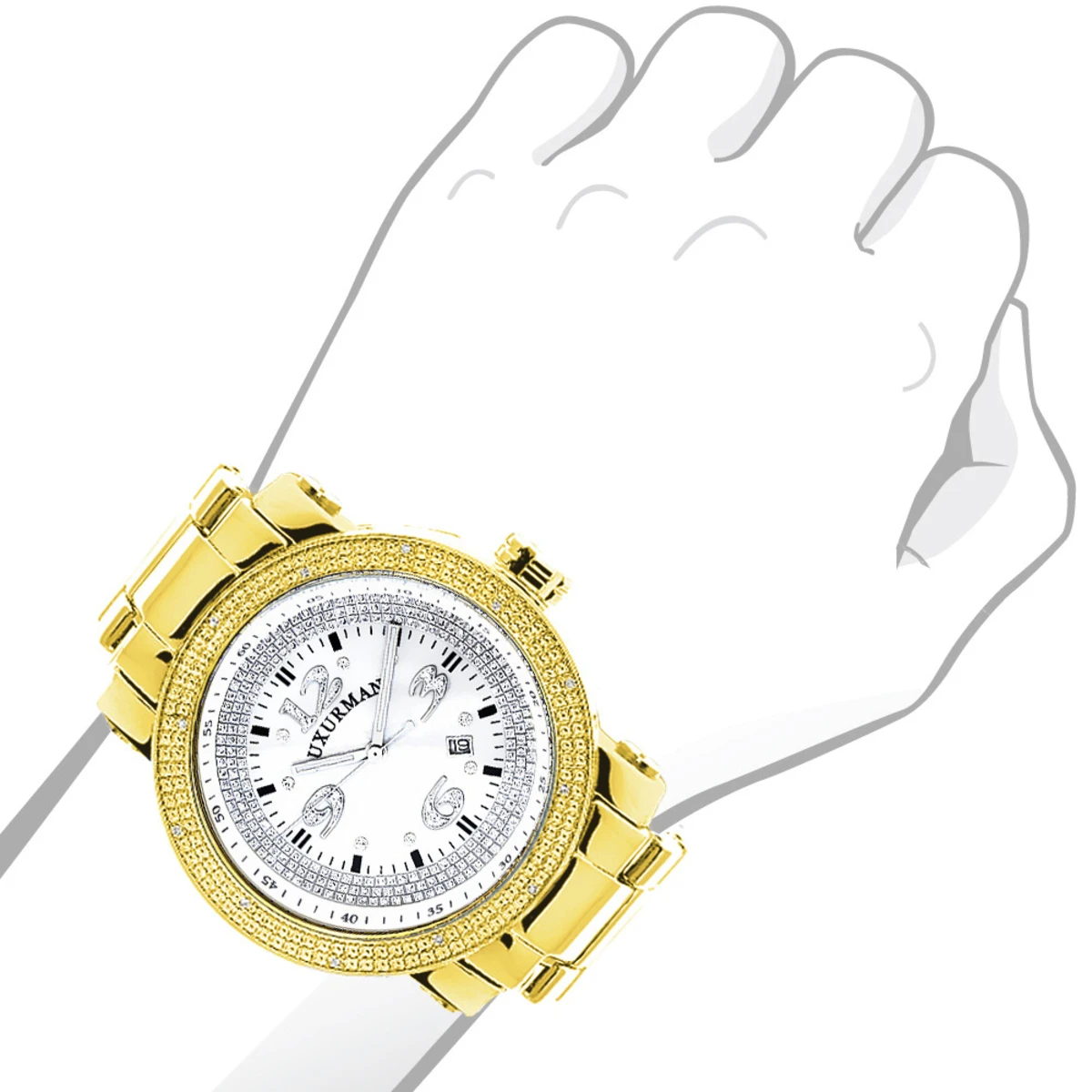 Affordable Luxurman Men's Diamond Watch Yellow Gold Plated 0.12ct 3 Affordable Luxurman Men's Diamond Watch Yellow Gold Plated 0.12ct - Image 3