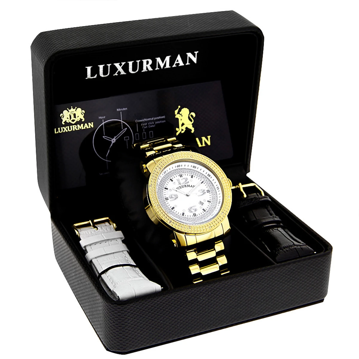 Affordable Luxurman Men's Diamond Watch Yellow Gold Plated 0.12ct 4 Affordable Luxurman Men's Diamond Watch Yellow Gold Plated 0.12ct - Image 4
