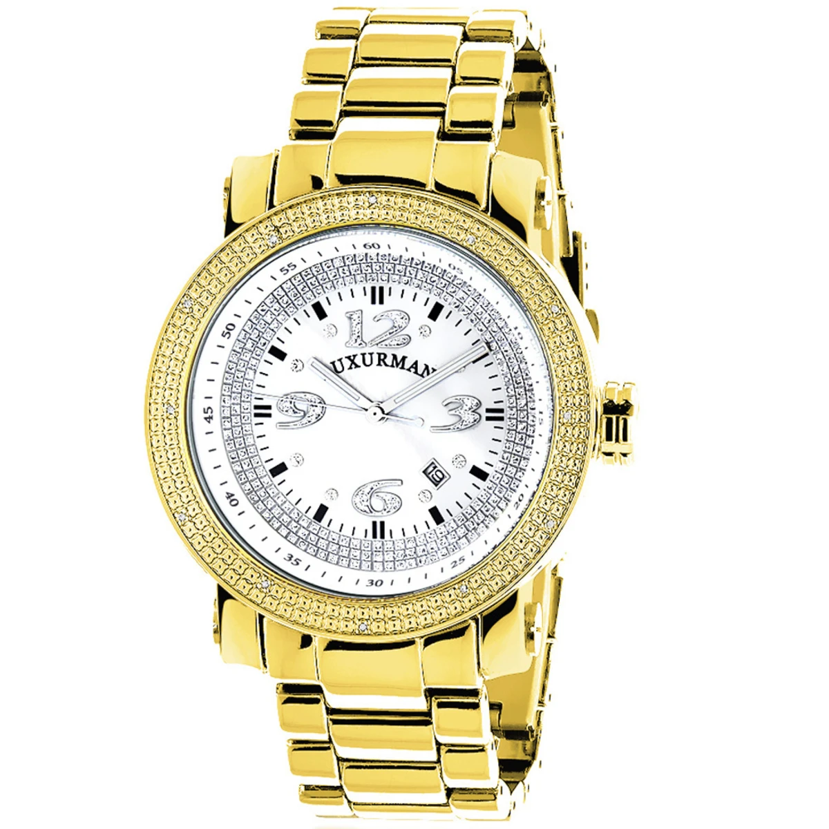 Affordable Luxurman Men's Diamond Watch Yellow Gold Plated 0.12ct 1 Affordable Luxurman Men's Diamond Watch Yellow Gold Plated 0.12ct