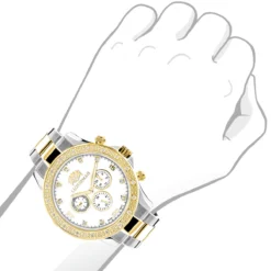 Luxurman Men's Diamond 18k Yellow White Gold Plated Swiss Quartz Liberty Watch -PNZ Watches Shop luxurman mens diamond watches 18k yellow white gold plated swiss quartz liberty bod