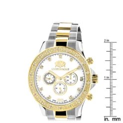 Luxurman Men's Diamond 18k Yellow White Gold Plated Swiss Quartz Liberty Watch -PNZ Watches Shop luxurman mens diamond watches 18k yellow white gold plated swiss quartz liberty ruler