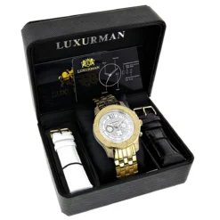 Luxurman Men's Diamond Raptor Yellow Gold Plated Watch 0.5ct -PNZ Watches Shop luxurman mens diamond watches raptor yellow gold plated watch 05ct box