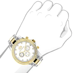 Luxurman Men's Diamond Yellow White Gold Plated Swiss Quartz Liberty Watch -PNZ Watches Shop luxurman mens diamond watches yellow white gold plated swiss quartz liberty bod