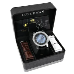 Luxurman Men's VS Diamond Bezel Watch 4 Ct Blue MOP -PNZ Watches Shop luxurman mens vs diamond bezel watch 450ct blue mop p 8270box