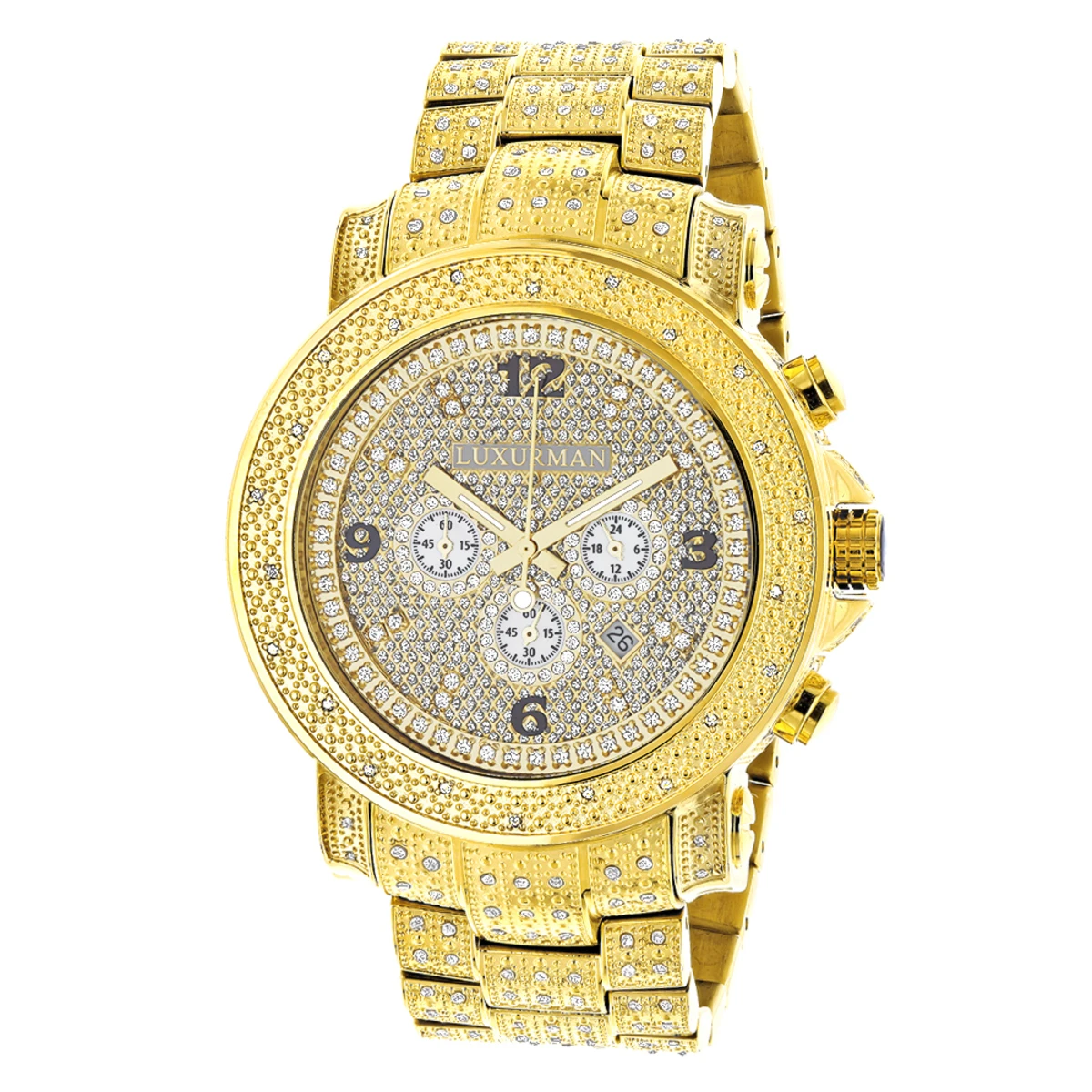 Luxurman Oversized Iced Out Men's Diamond Watch Yellow Gold 2ct 1 Luxurman Oversized Iced Out Men's Diamond Watch Yellow Gold 2ct