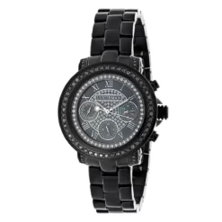 Luxurman Oversized Women's Black Diamond Watch 2.15ct