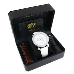 Luxurman Phantom Large Diamond Watch For Men Leather Band White MOP 0.12ct -PNZ Watches Shop luxurman phantom large diamond watch for men leather band white mop 012ct box