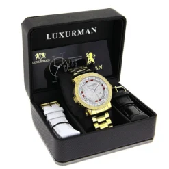 Luxurman Phantom Yellow Gold Plated Men's Diamond Watch Extra Large 0.12ct 8 Luxurman Phantom Yellow Gold Plated Men's Diamond Watch Extra Large 0.12ct -PNZ Watches Shop luxurman phantom yellow gold plated mens diamond watch extra large 012ct box