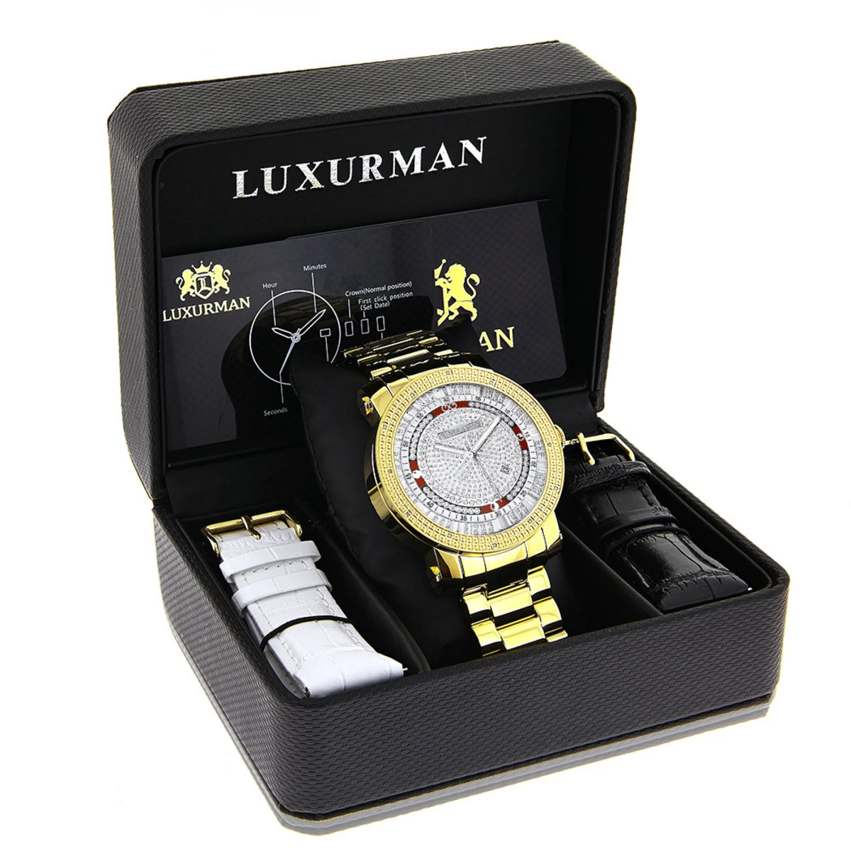 Luxurman Phantom Yellow Gold Plated Men's Diamond Watch Extra Large 0.12ct 4 Luxurman Phantom Yellow Gold Plated Men's Diamond Watch Extra Large 0.12ct - Image 4