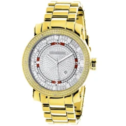 Luxurman Phantom Yellow Gold Plated Men's Diamond Watch Extra Large 0.12ct