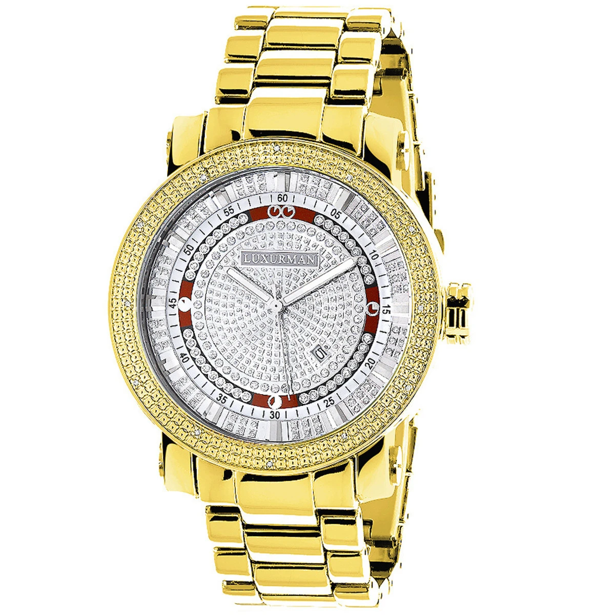 Luxurman Phantom Yellow Gold Plated Men's Diamond Watch Extra Large 0.12ct 1 Luxurman Phantom Yellow Gold Plated Men's Diamond Watch Extra Large 0.12ct