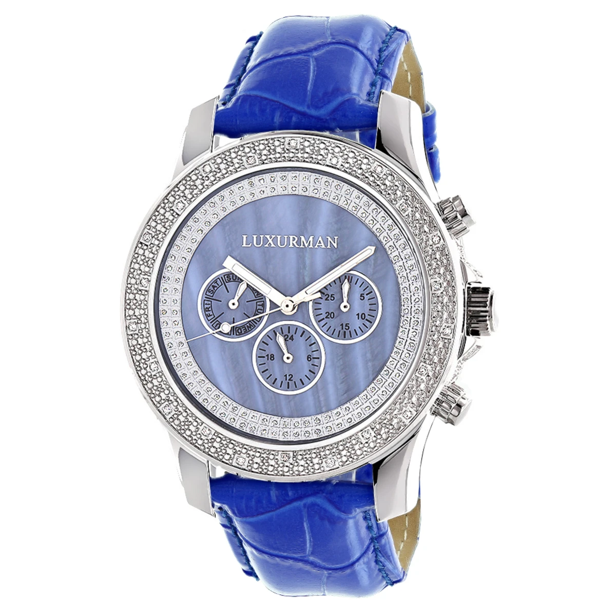 Luxurman Raptor Men's Diamond Watch With 0.25ct Blue MOP W Leather Strap 1 Luxurman Raptor Men's Diamond Watch With 0.25ct Blue MOP W Leather Strap