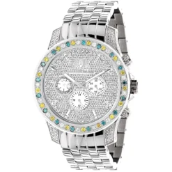 Luxurman Raptor Unique Men's Multicolor Diamond Watch 3.75ct
