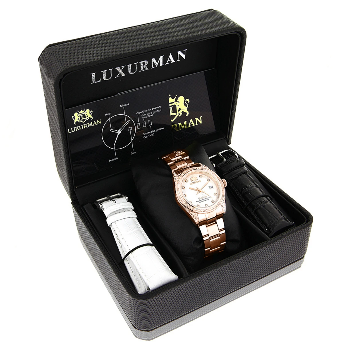 Luxurman Rose Gold Plated Diamond Watch For Women Tribeca Swiss Quartz 4 Luxurman Rose Gold Plated Diamond Watch For Women Tribeca Swiss Quartz - Image 4