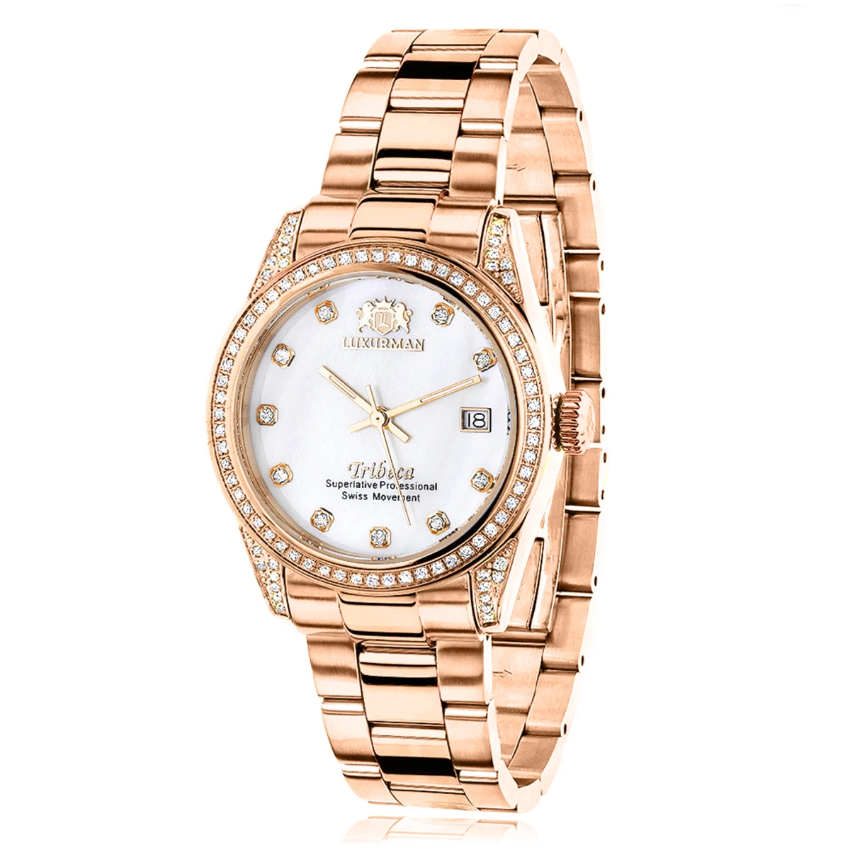 Luxurman Rose Gold Plated Diamond Watch For Women Tribeca Swiss Quartz 1 Luxurman Rose Gold Plated Diamond Watch For Women Tribeca Swiss Quartz