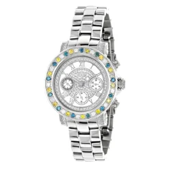 Luxurman Ladies White Yellow Blue Diamonds Watch 2.75ct