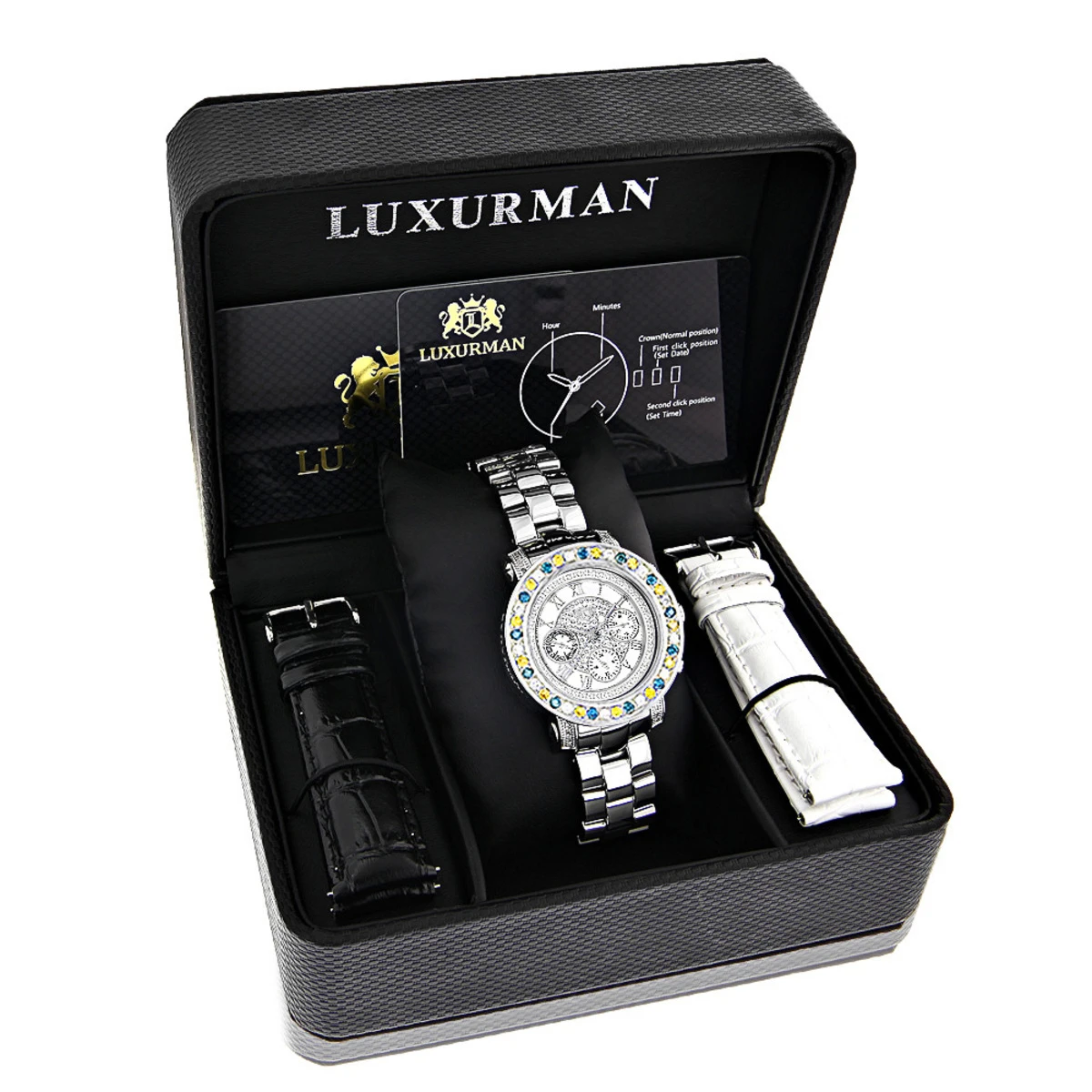 Luxurman Ladies White Yellow Blue Diamonds Watch 2.75ct 4 Luxurman Ladies White Yellow Blue Diamonds Watch 2.75ct - Image 4