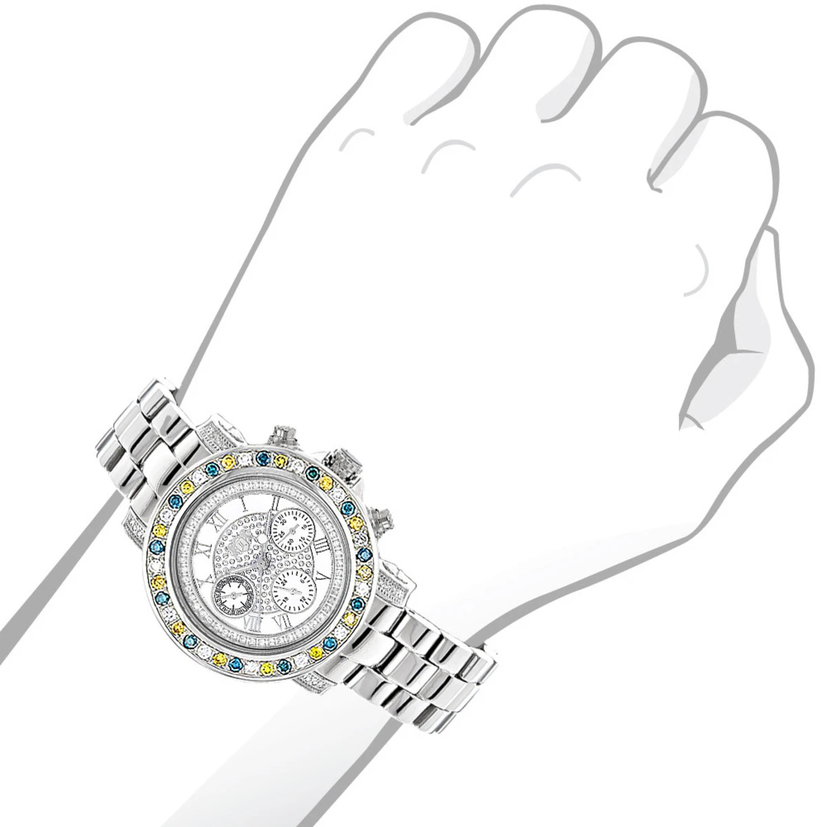 Luxurman Ladies White Yellow Blue Diamonds Watch 2.75ct 3 Luxurman Ladies White Yellow Blue Diamonds Watch 2.75ct - Image 3