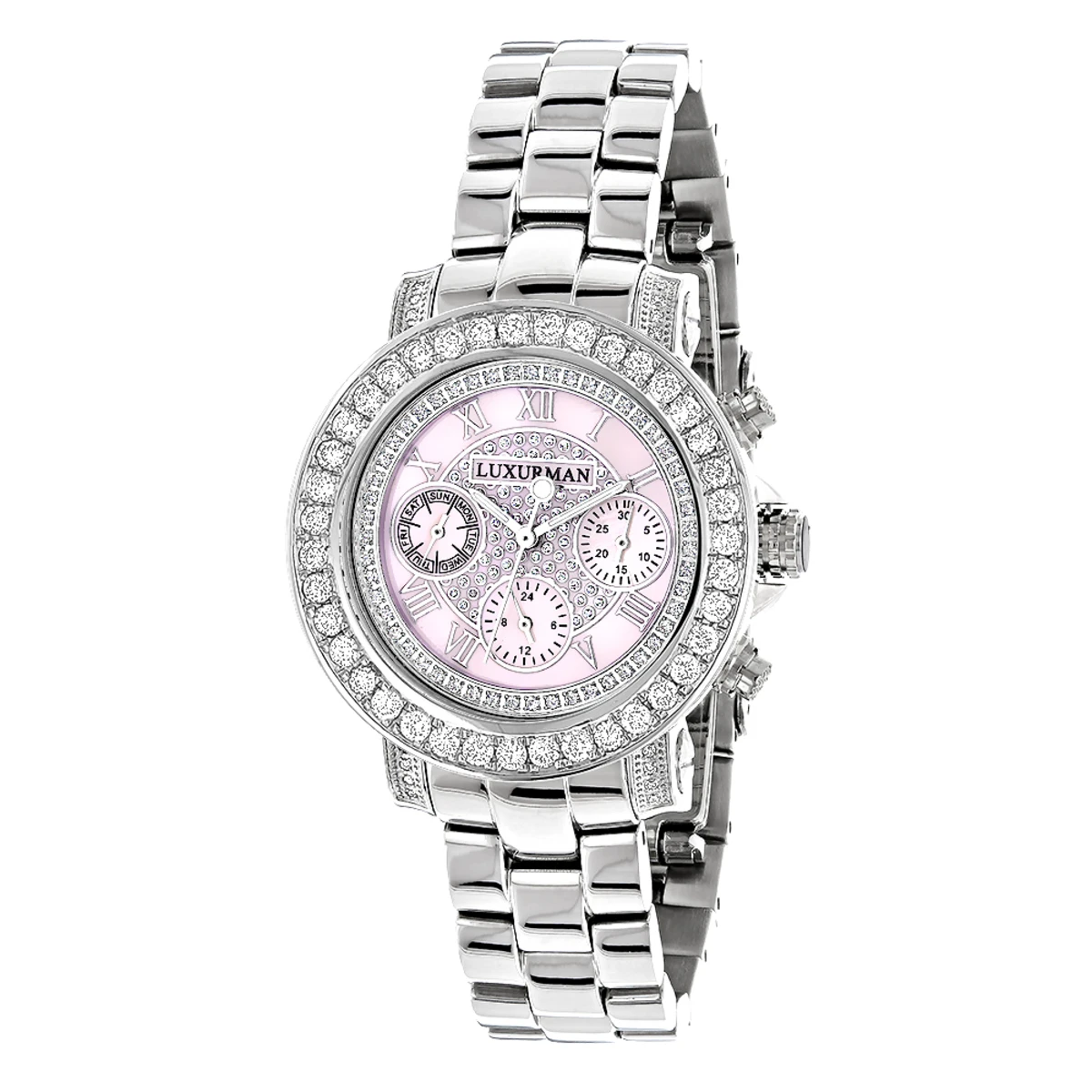 Luxurman Ladies Diamond Watch 3ct Pink 1 Luxurman Ladies Diamond Watch 3ct Pink