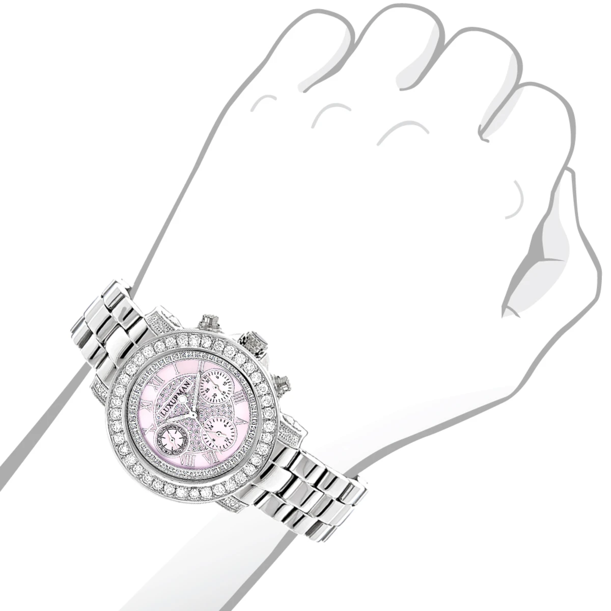 Luxurman Ladies Diamond Watch 3ct Pink 3 Luxurman Ladies Diamond Watch 3ct Pink - Image 3