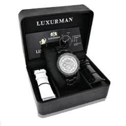 Luxurman Liberty Men's Real Diamond Watch 0.2ct Black -PNZ Watches Shop luxurman watches liberty mens real diamond watch 02ct black box