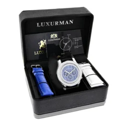 Luxurman Men's Diamond Watch 0.25ct Blue MOP -PNZ Watches Shop luxurman watches mens diamond watch 025ct blue mop p 9701box