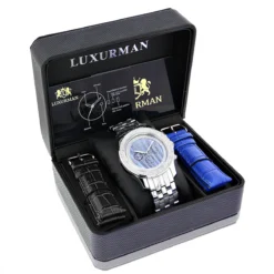 Luxurman Men's Diamond Watch 0.25ct Blue -PNZ Watches Shop luxurman watches mens diamond watch 025ct blue p 9303box