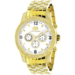 Luxurman Men's Yellow Gold Tone Diamond Watch 0.50ct