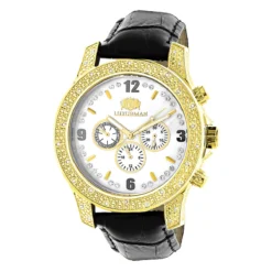 Luxurman Men's Leather Band Diamond Watch 0.50ct