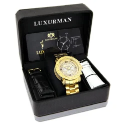 Luxurman Men's Oversized Diamond Watch 0.75ct Yellow Gold -PNZ Watches Shop luxurman watches mens oversized diamond watch 05ct yellow gold 4
