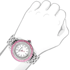 Luxurman Women's Diamond Pink Watch 0.25ct -PNZ Watches Shop luxurman womens diamond pink watch 025ct 3