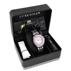 Luxurman Women's Diamond Pink Watch 0.25ct -PNZ Watches Shop luxurman womens diamond pink watch 025ct 4