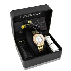 Luxurman Women's Diamond Watch 0.25ct Yellow Gold Pltd -PNZ Watches Shop luxurman womens diamond watch 025ct yellow gold pltd 4