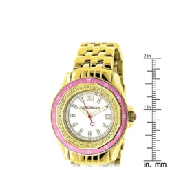 Luxurman Women's Diamond Watch 0.25ct Yellow Gold Pltd -PNZ Watches Shop luxurman womens diamond watch 025ct yellow gold pltd ruler