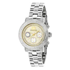 Luxurman Women's Diamond Watch 0.3ct Two Tone Gold Plated