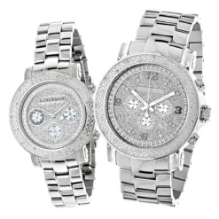 Matching His And Hers Luxurman Oversized Diamond Watch Set 0.55ct