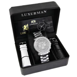 Matching His And Hers Luxurman Oversized Diamond Watch Set 0.55ct -PNZ Watches Shop matching his and hers watches luxurman oversized diamond watch set 055ct 4