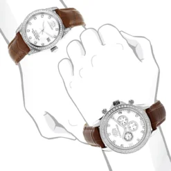 Matching His And Hers Luxurman White Gold Plated Diamond Watch Set -PNZ Watches Shop matching his and hers watches luxurman white gold plated diamond watches bod