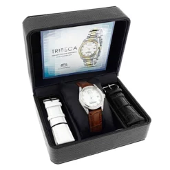 Matching His And Hers Luxurman White Gold Plated Diamond Watch Set -PNZ Watches Shop matching his and hers watches luxurman white gold plated diamond watches boxwh