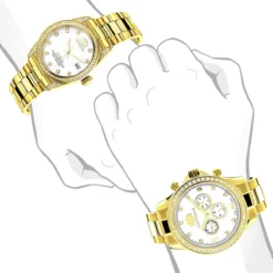 Matching His And Hers Luxurman Yellow Gold Plated Diamond Watch Set -PNZ Watches Shop matching his and hers watches luxurman yellow gold plated diamond watches 3
