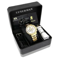 Matching His And Hers Luxurman Yellow Gold Plated Diamond Watch Set -PNZ Watches Shop matching his and hers watches luxurman yellow gold plated diamond watches 4