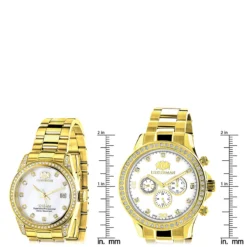 Matching His And Hers Luxurman Yellow Gold Plated Diamond Watch Set -PNZ Watches Shop matching his and hers watches luxurman yellow gold plated diamond watches ruler