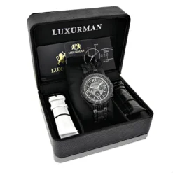 Men's Black Diamond Luxurman Watch 1.25ct Iced Out -PNZ Watches Shop mens black diamond luxurman watch 125ct iced out 4