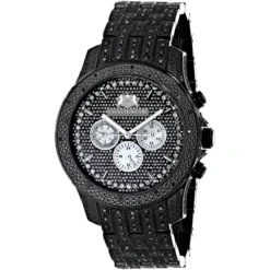 Fully Iced Out Large Men's Black Diamond Watch 1.5ct LUXURMAN